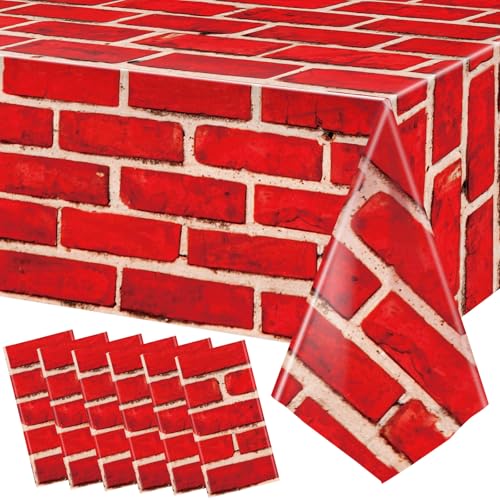 6-Pack Red Brick Tablecloths for Christmas Holiday Party Decor - 54x108 Inches