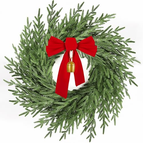 26-Inch Christmas Wreath with Red Bow & Bell - Artificial Front Door Decor - Style3