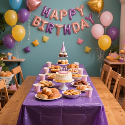 F01 Purple 6 Pack Disposable Plastic Rectangle Tablecloths 54x108 Inches - Party & Event Decor