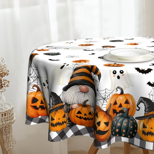 Halloween Pumpkin Gnome Round Tablecloth 60 Inch Fall Autumn Decorations