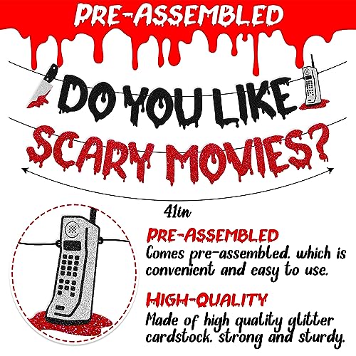 Halloween Movie Night Banner - Scary Movies Spooky Party Decor, 41 Inches