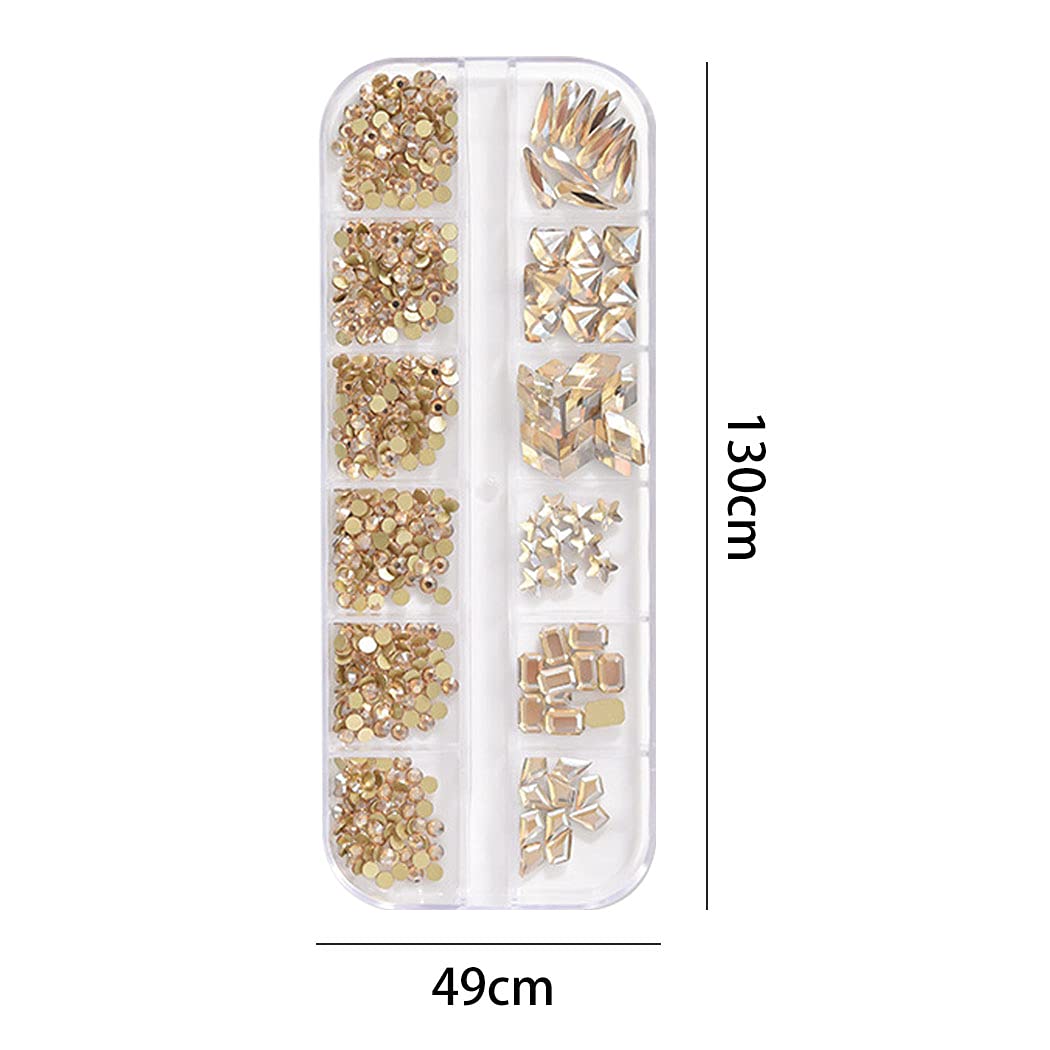 WOKOTO 2 Box Flat Back Champagne And Red Nail Rhinestones And Crystal Set For Acrylic Nails, Fake Nail Diamonds Rhinestones Set With Nail Tweezers And Pencils Kit For Girls Women