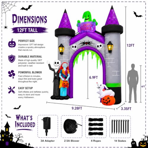 12FT Inflatable Halloween Archway with LED Lights for Yard Entryway Haunted House