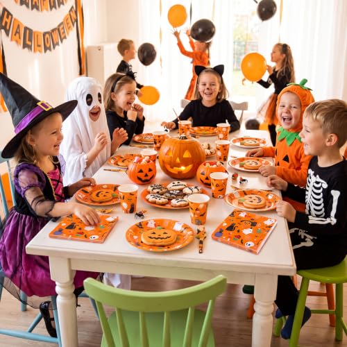 Halloween Napkins 50 Pack - Orange Ghost Spider 6.5 Inch Disposable Party Napkins