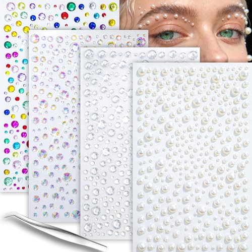 Self-Adhesive Face Gems Set - 4 Sheets for Makeup, Face & Body - Variation 4