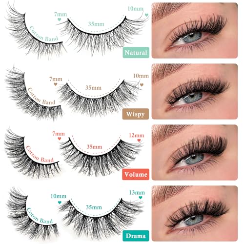 False Eyelashes Fluffy Cat Eye Lash Strips Set - 4 Styles, Natural & Reusable