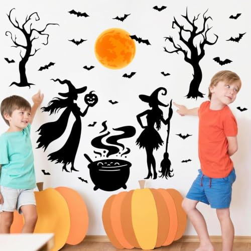 Halloween Window Sticker Decoration Black Witches & Bats - Peel & Stick, Orange & Black Variant