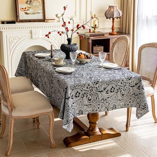 Black Damask Tablecloth for Rectangular Tables 57x102 Inches Waterproof & Wrinkle-Resistant