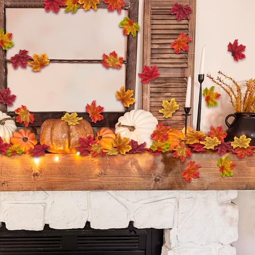 Artificial Maple Leaves Fall Decor Set 320 Pieces for Thanksgiving Halloween Weddings Crafts