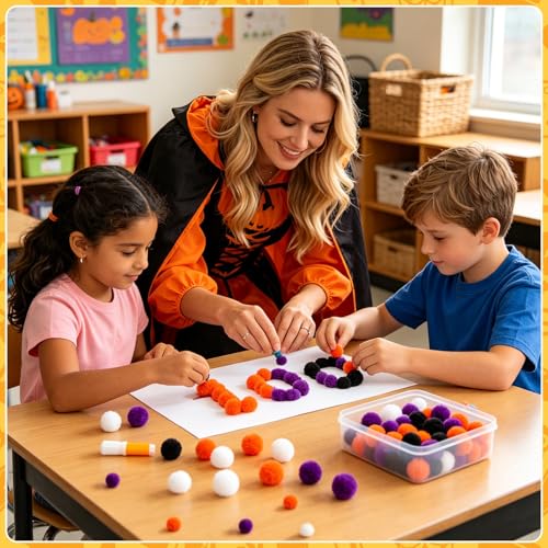 Halloween Yarn Pom Poms Set - Large & Small 60Pcs in Black Orange Purple White