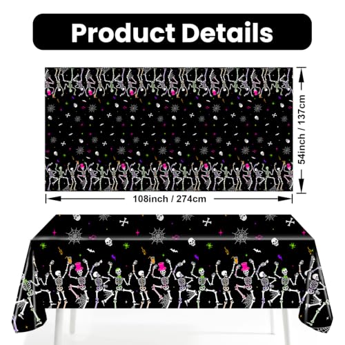 Halloween Dancing Skeleton Tablecloth Set - 3 Pack, Waterproof Plastic, 274x137 cm
