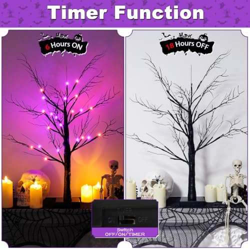 Black Lighted Halloween Tree Set - 24 Inch Indoor Spooky Decor with 2 Pack