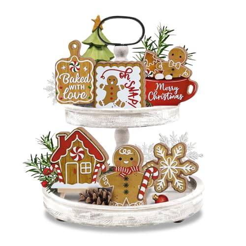 Christmas Gingerbread Man Tiered Tray Decor Set - Holiday Home Decor