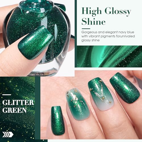 Dark Green Glitter Nail Polish - Quick Dry, Shimmer Finish, 12ml
