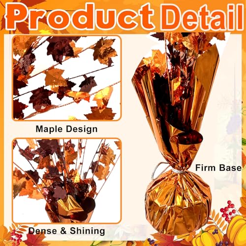 Fall Maple Leaves Table Centerpiece - Metallic Autumn Harvest Thanksgiving Decor - Gold, Orange, Red, Burnt Orange - 6 Pack