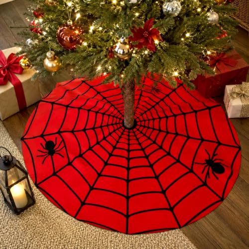 Red Halloween Spider Web Tree Skirt 36 Inch - Gothic Holiday Decor