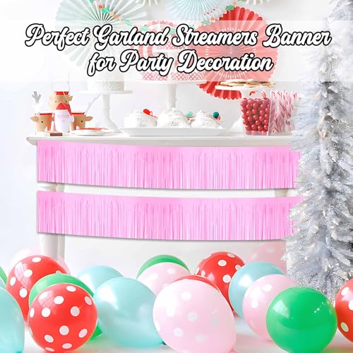 Macaron Pink Foil Fringe Garland - 6 Pack 10 Ft Party Wall Decor with Variation A