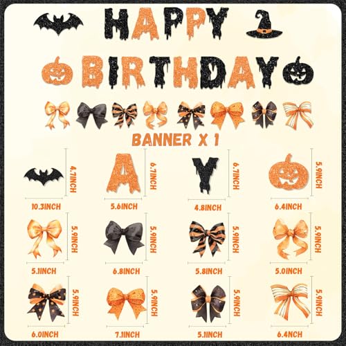 Halloween Birthday Banner - Glitter Bat & Pumpkin Decor for Girls
