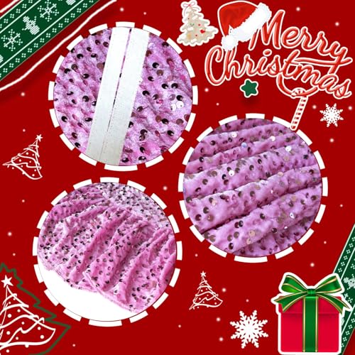 Pink Tree Skirt 45 Inch Ruffled Christmas Tree Skirt with Sequin Accents - Pink / 45 Inch