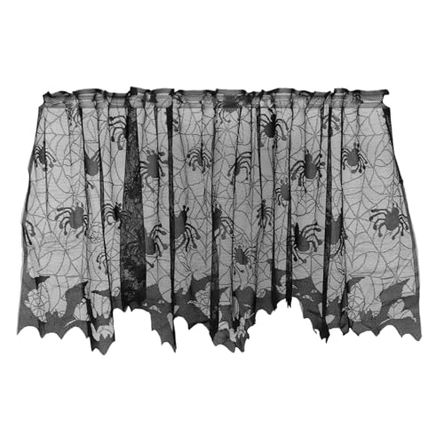 VALICLUD 4pcs Halloween Black Lace Window Curtain with Spider Web Bats - 60 Inch Decor
