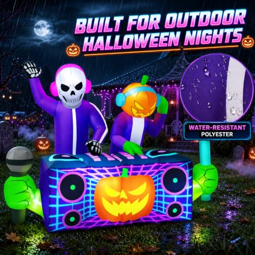 8FT Halloween Inflatable Skeleton Pumpkin DJ Duo Outdoor Decorations