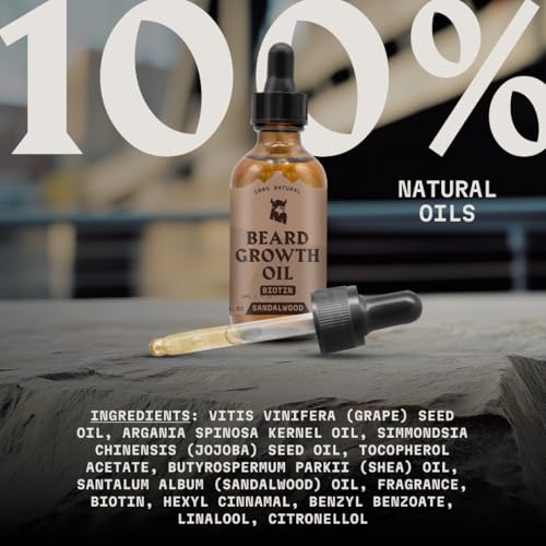 Striking Viking Beard Growth Oil - 2 Fl Oz, Pack of 2, Sandalwood - Nourishing Jojoba & Argan Oil Hydration - Intense Thickening for Beard Growth