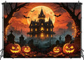 Orange Full Moon Halloween Backdrop 8x6ft for Party Decorations