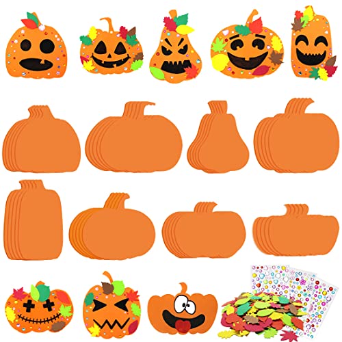 Halloween Foam Pumpkin Craft Kit with Leaves and Rhinestone Stickers - 40 Pieces