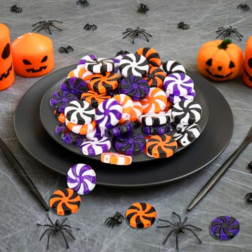 50PCS Halloween Peppermint Candy Ornaments - Plastic Hanging Decorations for Party & Tree