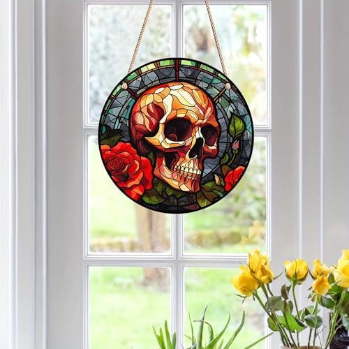 Gothic Skull Window Hanging - Stained Acrylic Wall Art for Decor & Parties