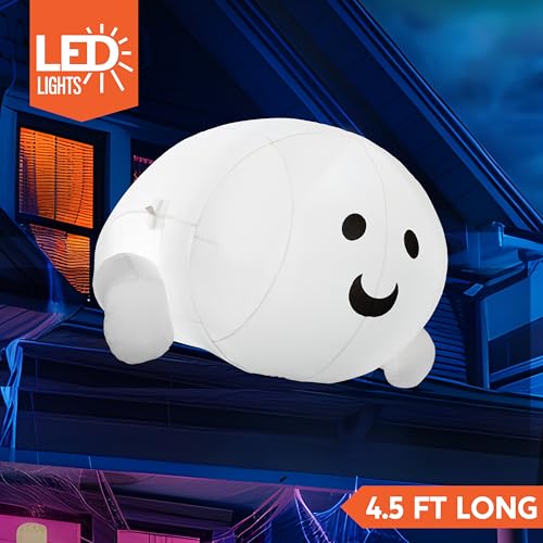 4.5ft Inflatable Ghost Halloween Yard Decoration with LED Lights for Outdoor Roof & Lawn