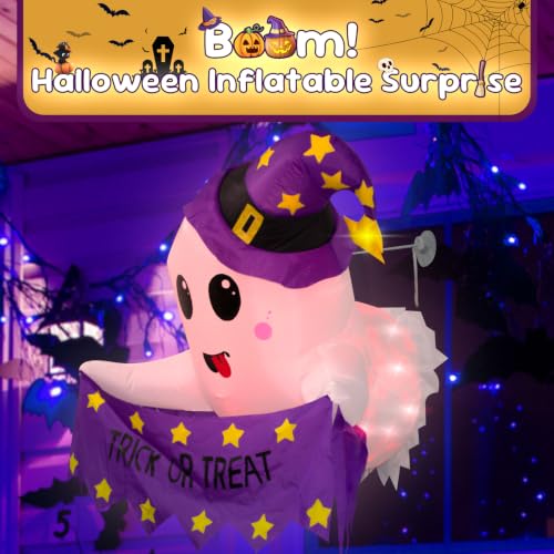 Halloween Inflatable White Ghost Decoration with LED Lights - 3.5FT, Indoor & Outdoor