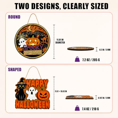 Halloween Door Decorations Set - Ghost, Cat & Pumpkin Hanging Signs, Round + Square Variations