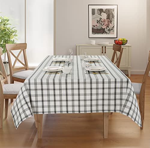 Rectangle Cotton Tablecloth - Grey Plaid, 60x104 Inches - Wipeable & Elegant