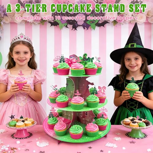 Halloween Cupcake Stand 3-Tier Witch-Themed Dessert Display with Toppers