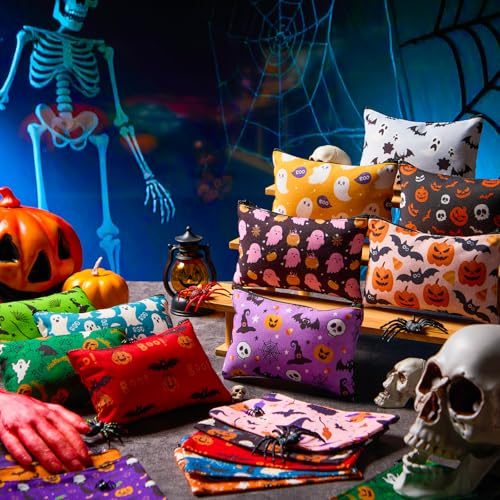 Halloween Makeup Bags Bulk - Spooky Cosmetic Zipper Pouch Set - 24 Pieces