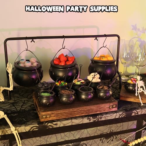 Halloween Cauldron Decorations Set with 12 Plastic & Metal Buckets for Party & Trick-or-Treating