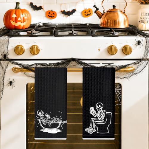 Jztco 2 Pcs Skeleton Hand Kitchen Towels - Halloween Skull Dishcloths, Multi 1447