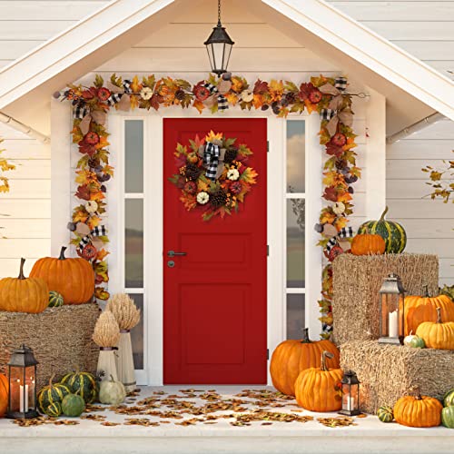 6 Ft Fall Garland Decor with Pumpkins Maple Leaves & Pine Cones for Indoor Outdoor Home Decoration