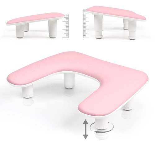 Arm Rest for Nails Tech,Height-Adjustable U Shaped Manicure Nail Arm Rest,Big Microfiber PU Leather Hand Rest for Nails Tech, Professional Salon Manicure Arm Rest Cushion (pink)