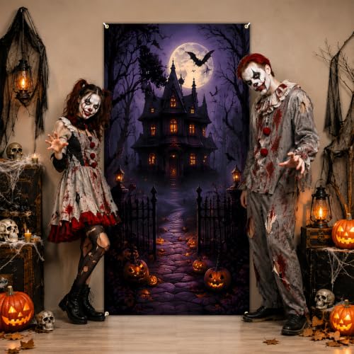 Halloween Door Cover Purple Castle Horror Party Decor - Variation 9