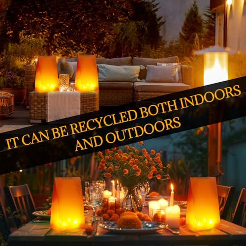 Halloween Plastic Luminaria Bags - Orange Candle Lantern Set of 24
