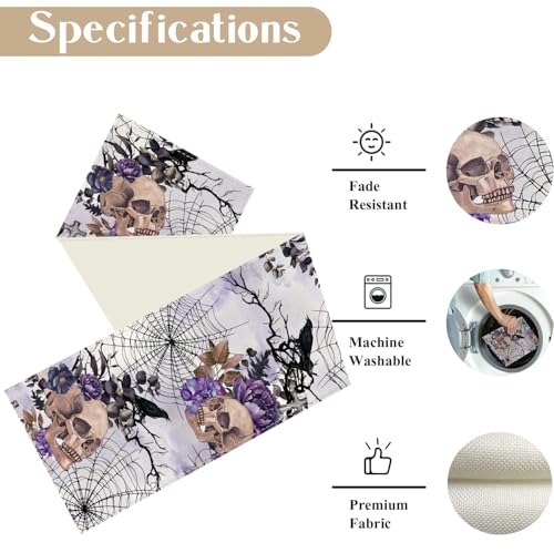 Purple Gothic Skull Halloween Table Runner - 13x36 inch Modern Design