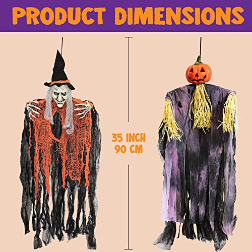 Halloween Hanging Ghosts Set - 3 Animated Outdoor Decorations for Porch Yard Garden