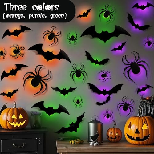 Halloween Bat Spider Wall Decor with LED Lights - 36 Pack