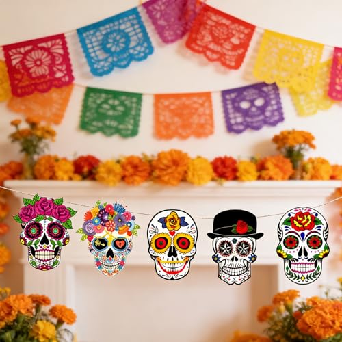 36 Pack Dia De Los Muertos Skull Ornaments for Holiday & Party Decor - Multi-Use Christmas, Halloween, Cinco De Mayo