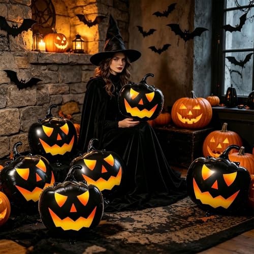 Black Pumpkin Balloons Set - Halloween Foil Balloons for Party Decoration