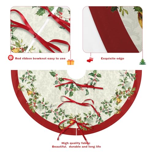 Christmas Tree Skirt 36 Inch Red and Cream Poinsettia Floral Festive Decor - Variation B