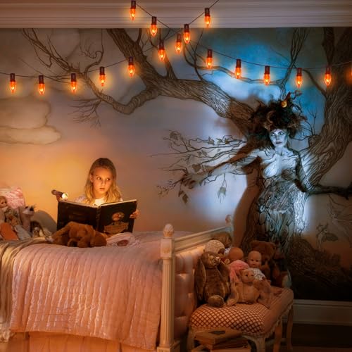 Orange String Lights - 25Ft C7 Outdoor Halloween Decor with 27 Bulbs - Black Wire, Waterproof