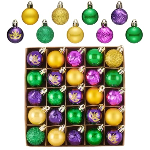 Mini Mardi Gras Holiday Ornaments Set - Purple, Green, Gold, 25 Pieces